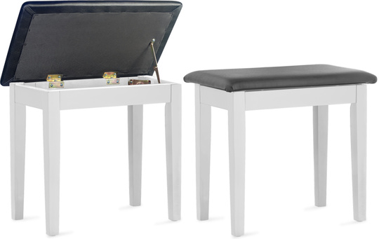 Achat/Vente Claviers - Banquette de piano blanc mate avec pelote en skaï  noir et compartiment pour pa - Rockstation